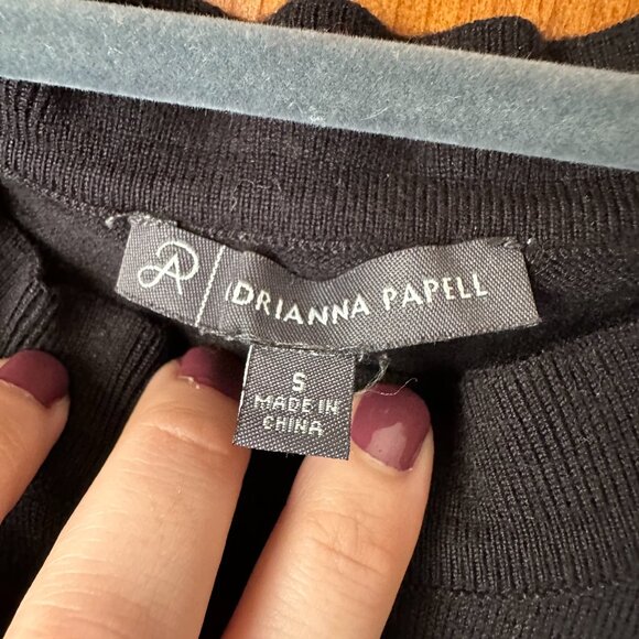 Adrianna Papell Sheer Sleeves Gold Detail Sweater Top - Small, Black - Picture 4 of 6